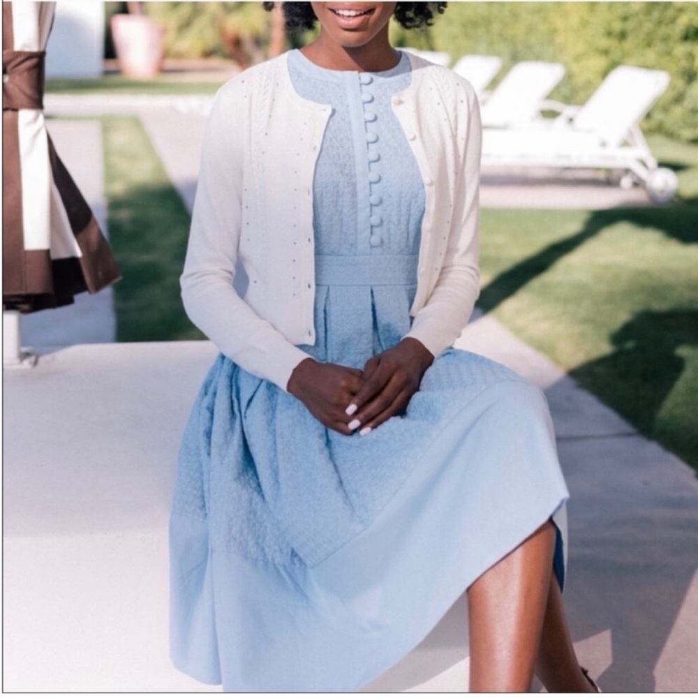 GAL MEETS GLAM Ellen button Blue Sleeveless Dress